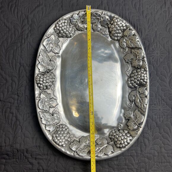 VTG Mexican Pewter Grape & Vine Silver Tray Platter  Large Holiday Serverware - Picture 7 of 12